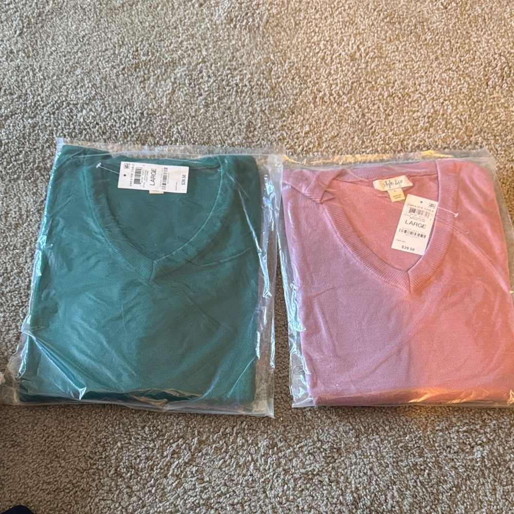 Style & Co. Kids V-Neck Sweaters - Teal and Pink
